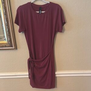 Bobi Deep Red Flutter Sleeve Sheath Mini Dress